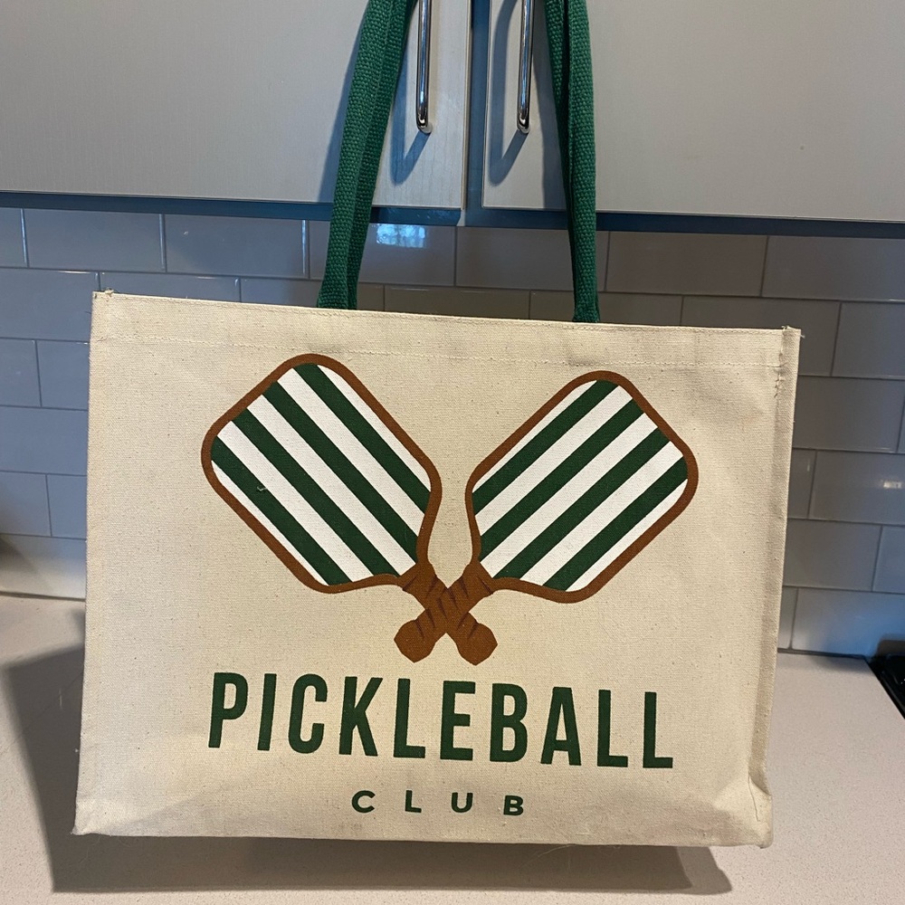 Pickleball Club Tote Bag with Green Handles
